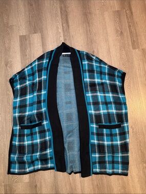New York & Company Blue Plaid Open-Front Men’s Vest